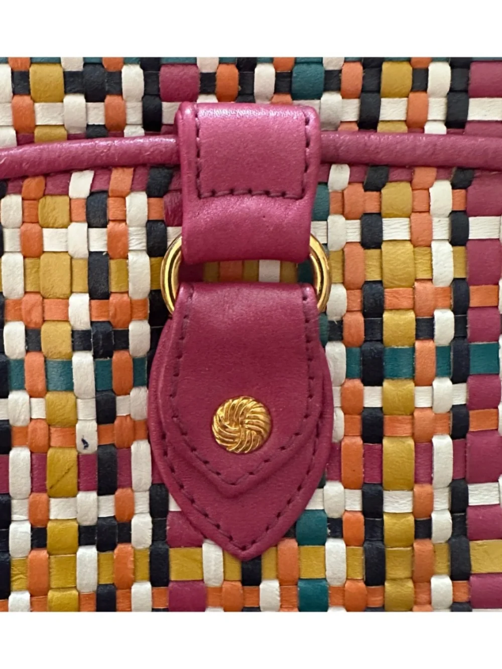 GANSON San Francisco Vintage Woven Leather Handbag 8”x 7.5”x 3” Multicolor Pink